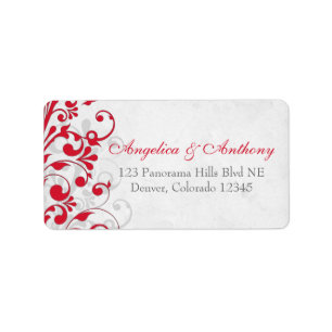 Red Grey Floral Wedding Return Address Labels