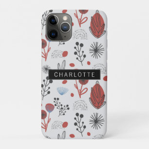 Red Grey Flower Plant Pattern Personalised iPhone 11 Pro Case