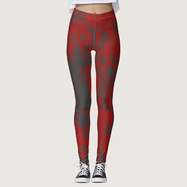 Red Grey Fun Colourful Paint Leggings (Front)