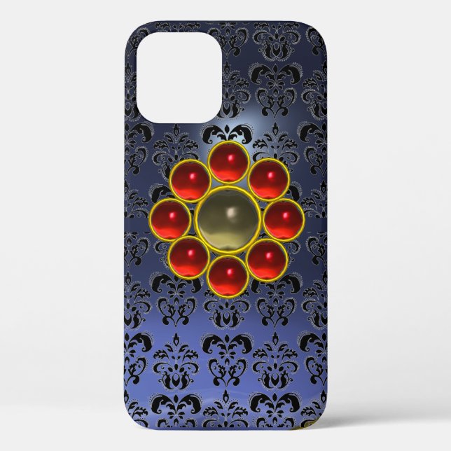 RED GREY GEMSTONE MON Blue Black Damask   Case-Mate iPhone Case (Back)