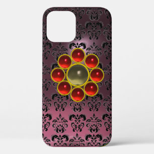 RED GREY GEMSTONE MON Pink Black Damask iPhone 12 Case