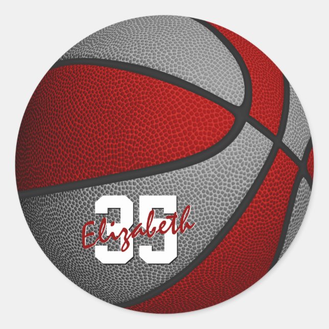 red grey girls boys basketball team colours classic round sticker (Front)