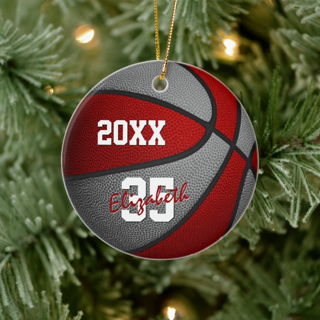 red grey girls boys team colours basketball ceramic tree decoration (Tree)