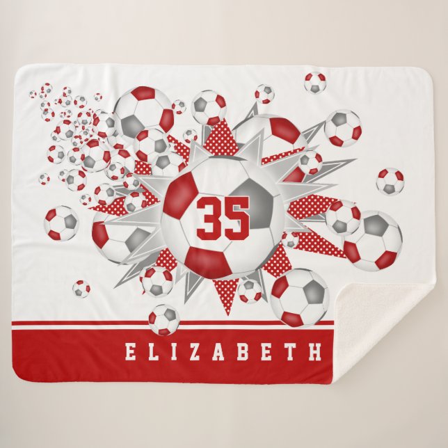 red grey girls sports soccer balls stars  sherpa blanket (Front (Horizontal))