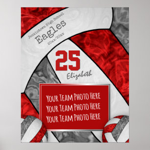 red grey girls' volleyball team photo poster
