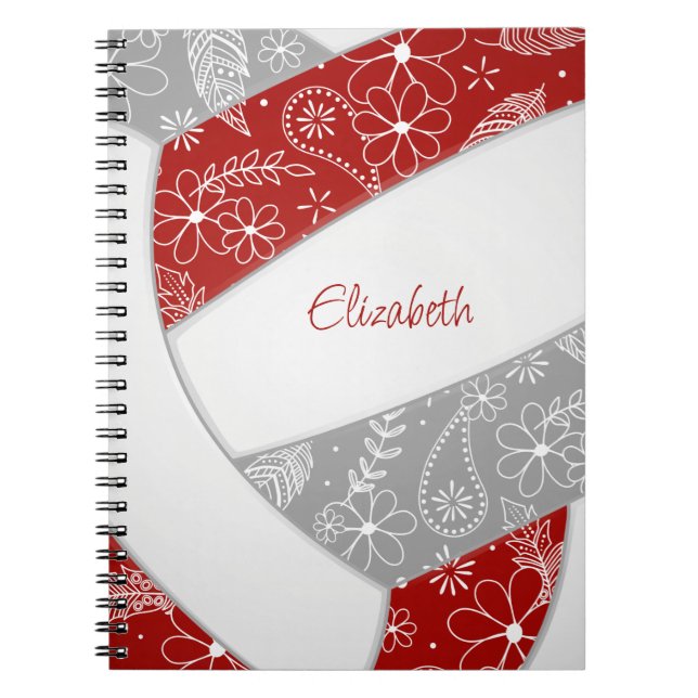 red grey girly boho sports volleyball notebook (Front)