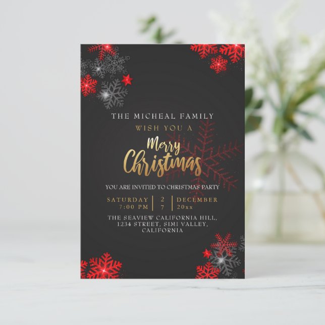 Red Grey Glitter Sparkles Merry Christmas Custom   Invitation (Standing Front)