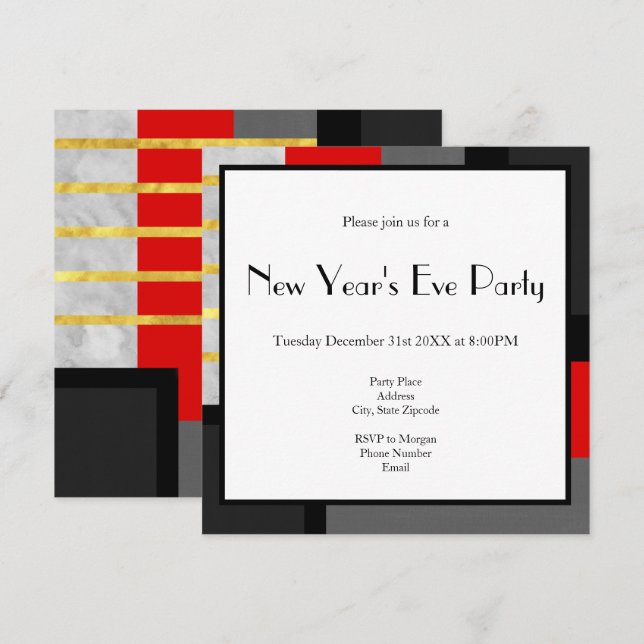 Red Grey Gold Black Colour Block Invitation (Front/Back)