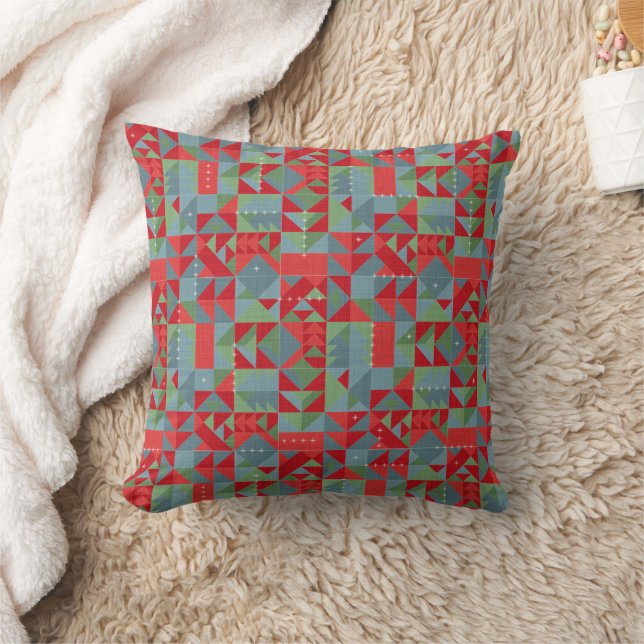 Red, grey, green geometric pattern. cushion (Blanket)