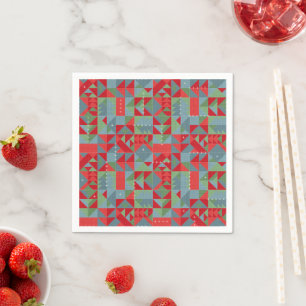 Red, grey, green geometric pattern. napkin