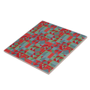 Red, grey, green geometric pattern. tile