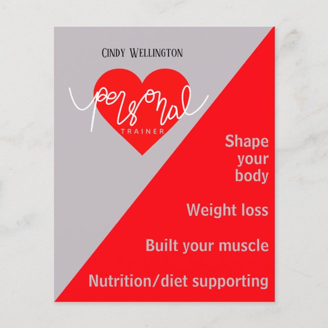 Red Grey Heart Rate Personal Trainer Flyer (Front)