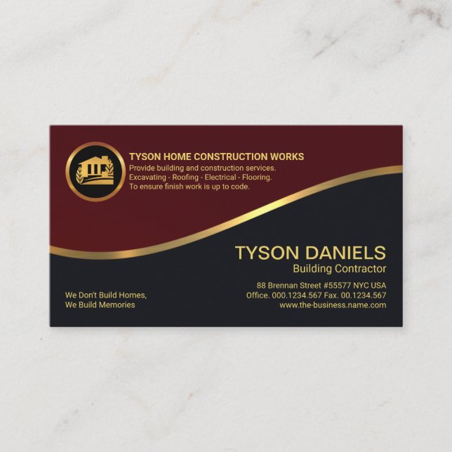 Red Grey Layer Gold Wave Builder Construction Business Card (Front)