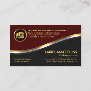 Red Grey Layer Metallic Wave Builder Construction Business Card
