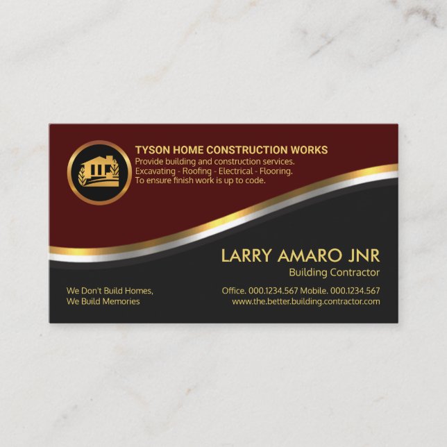 Red Grey Layer Metallic Wave Builder Construction Business Card (Front)