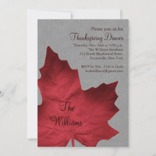 Red & Grey Linen Thanksgiving Dinner Invitation