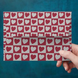 Red Grey Love Hearts Chequered Pattern  Envelope