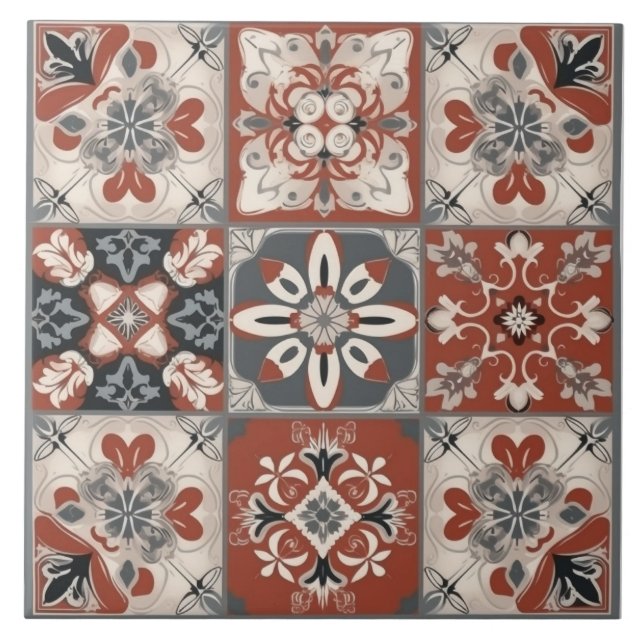 Red & Grey Mediterranean Ceramic Tile (Front)
