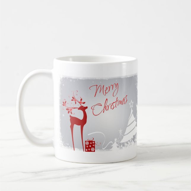 Red, Grey Merry Christmas Snowflakes Ceramic Mug (Left)