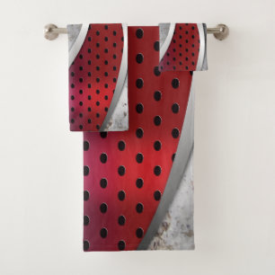 Red & grey Metal texture Bath Towel Set