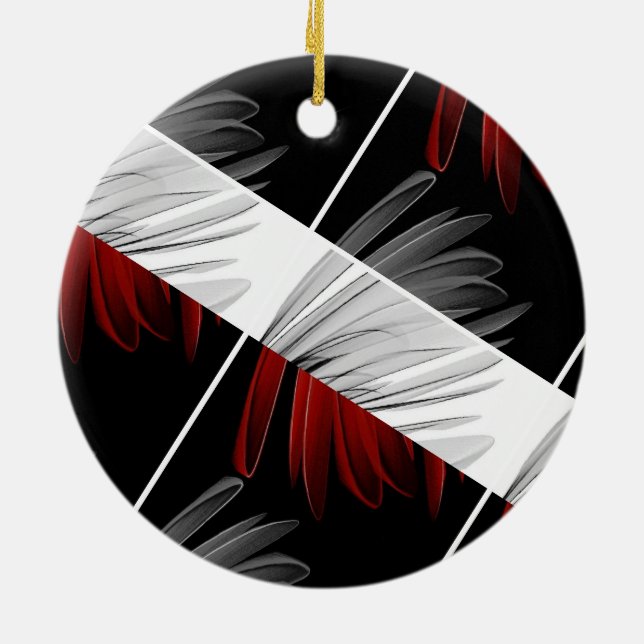 Red Grey Petal Design Acrylic Wall Clock Ceramic Tree Decoration (Back)