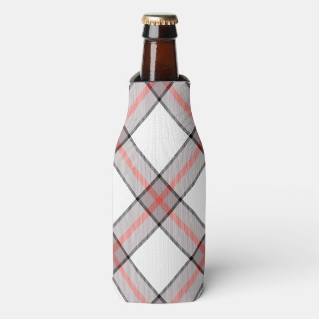 Red Grey Plaid Bottle Cooler (Bottle Front)