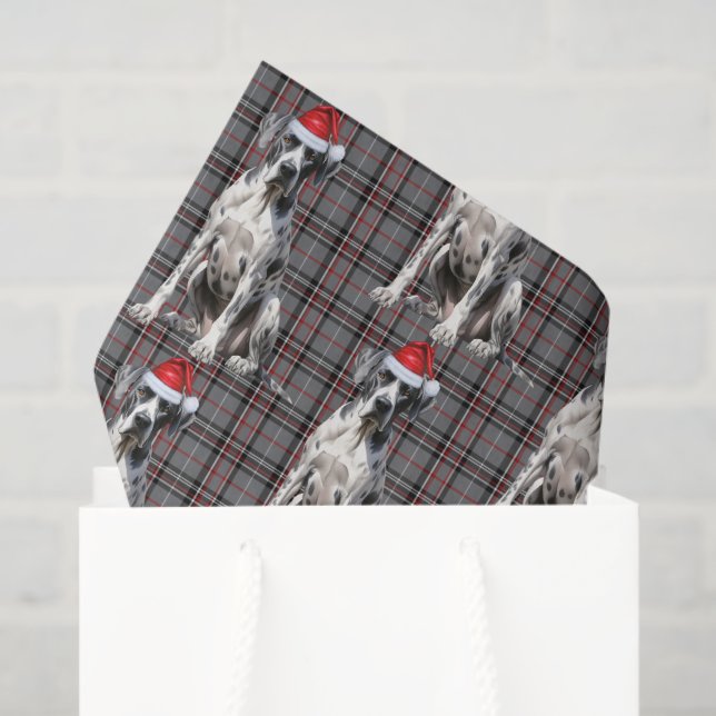 Red Grey Plaid Great Dane Dog Christmas Holiday Tissue Paper (Gift Bag)