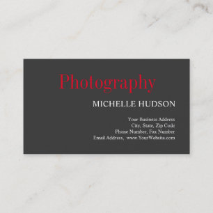 Red Grey Plain Modern Photography Artist Business Card