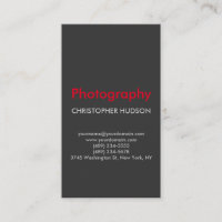 Red Grey Plain Photography Business Card
