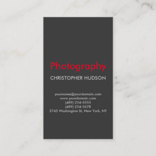 Red Grey Plain Photography Business Card