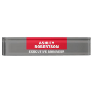 Red Grey Plain Professional Minimalist Modern Nameplate