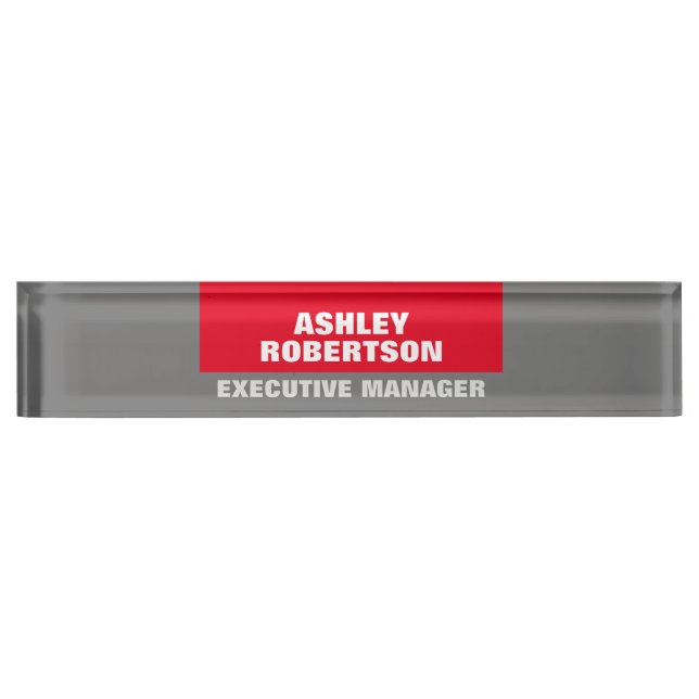 Red Grey Plain Professional Minimalist Modern Nameplate (Front)