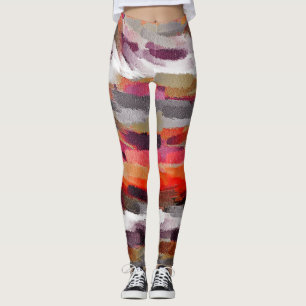 Red Grey Purple Abstract Painting Leggings