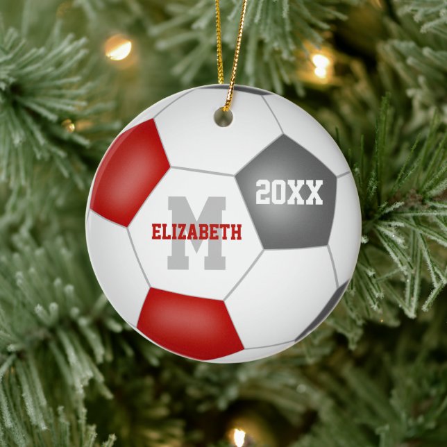 red grey school colours girls boys keepsake soccer ceramic tree decoration (Tree)