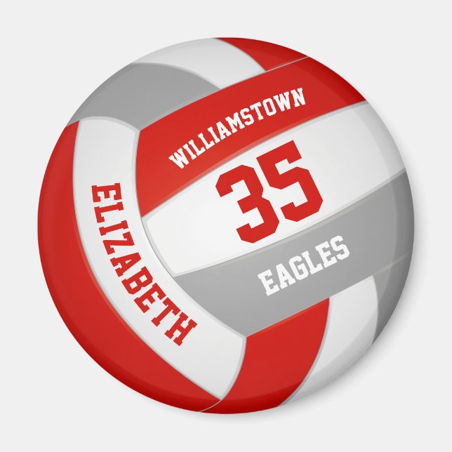 red grey school colours volleyball magnet (Front)