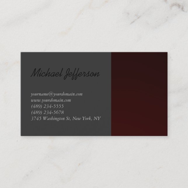 Red Grey Script Business Card (Front)