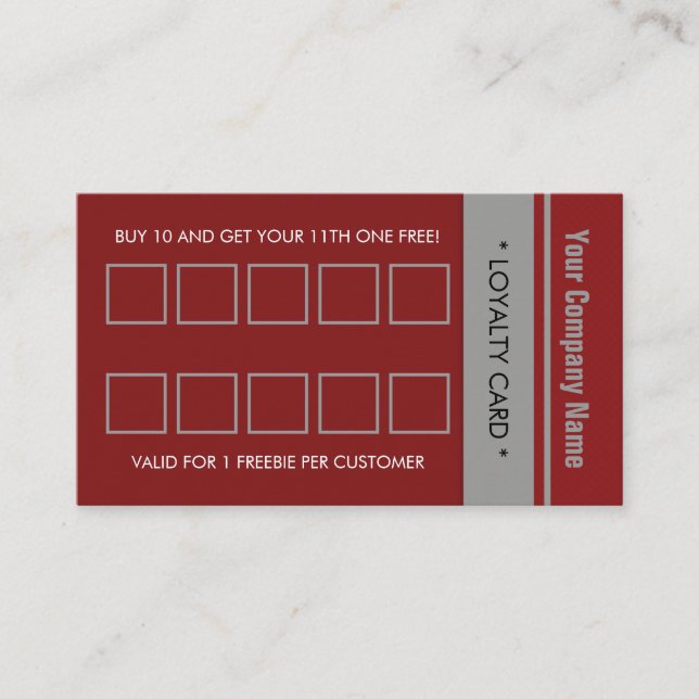Red Grey Simple Border 10 Punch Loyalty Card (Front)