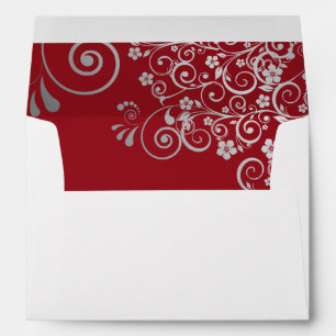 Red & Grey Simple Elegant Filigree Wedding Envelope