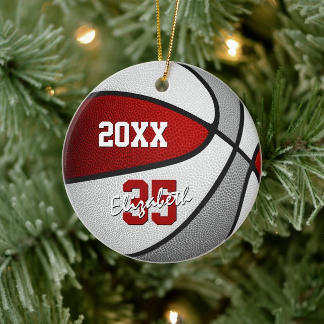red grey sports team colours gifts basketball ceramic tree decoration (Tree)