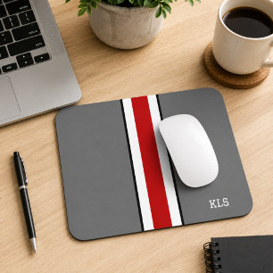 Red & Grey Sporty Monogram Mouse Mat