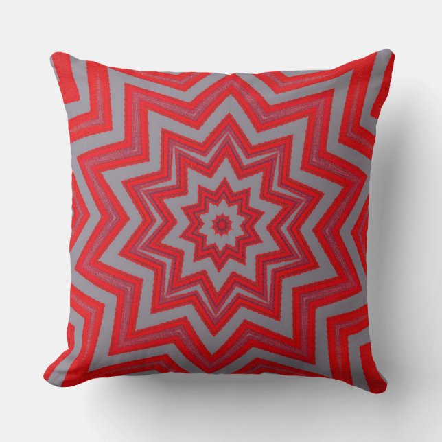 Red Grey Stars Geometric Cotton Pattern Pillow (Front)