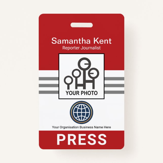 Red Grey Stripes Column Press ID Badge (Front)