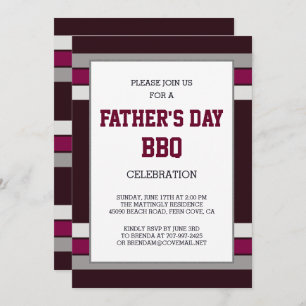 Red Grey Stripes Fathers Day Party Invitation