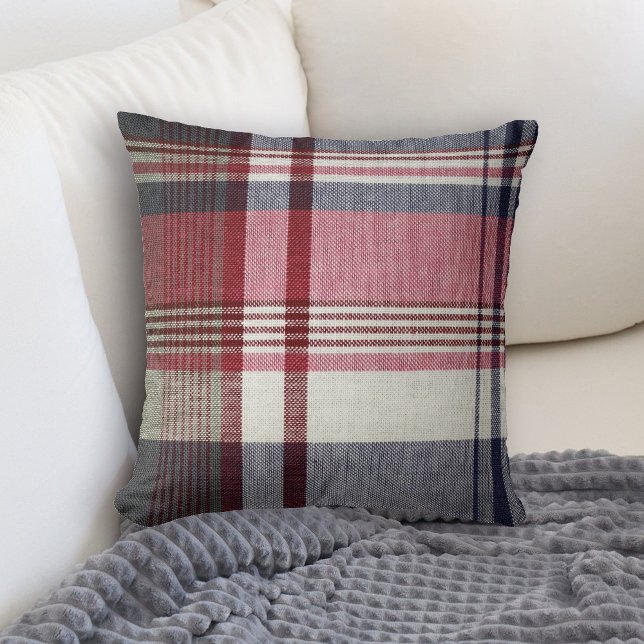 Red Grey Tartan Plaid Pillow (Creator Uploaded)