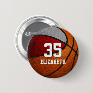 Red grey team colours basketball girl boy name 6 cm round badge