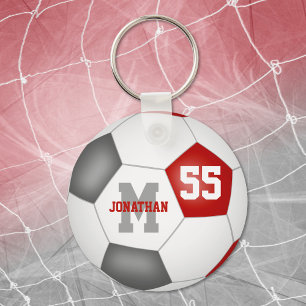 red grey team colours boys girls soccer ball key ring