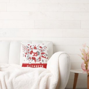 red grey team colours girls soccer balls stars cushion
