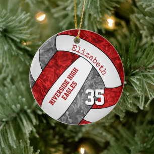 red grey team colours girls volleyball memento ceramic tree decoration