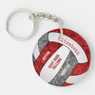 red grey team colours personalised volleyball key ring