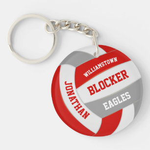 red grey team colours personalised volleyball key ring